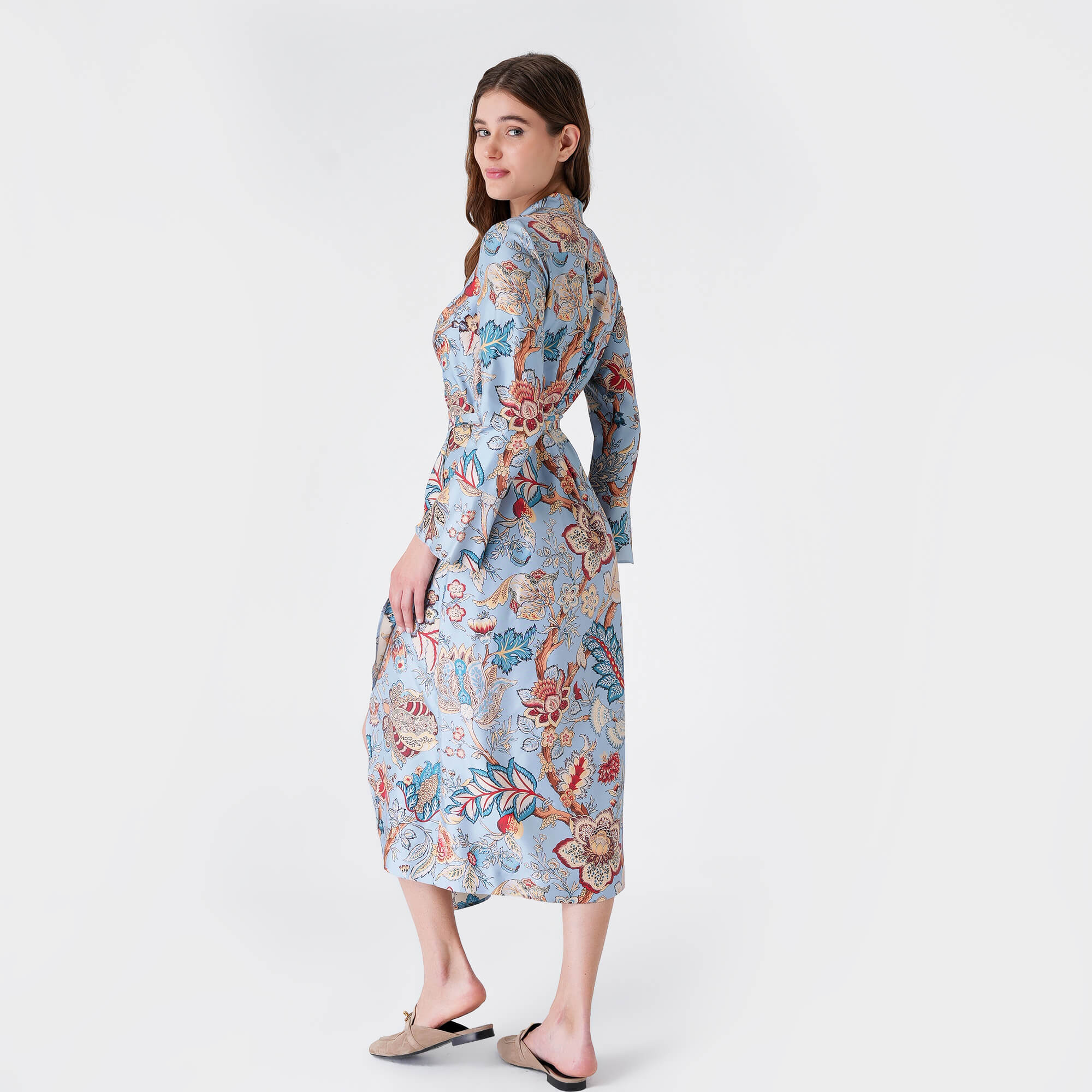 Etro - Blue Floral Bird Print Silk Dress